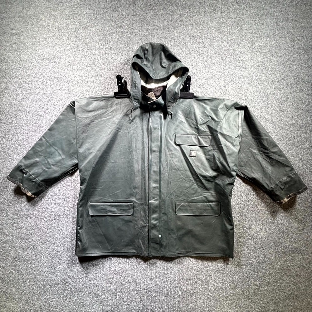 Carhartt Heavy Duty Rain Coat Mens 2XL Green Hooded Waterproof Workwear C64GRN